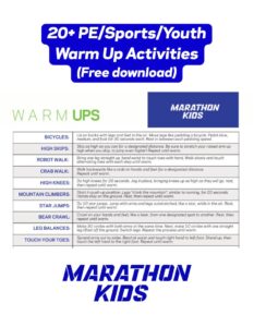 Marathon Kids - Warm Ups List thumbnail of list of20+ warm up activities for kids